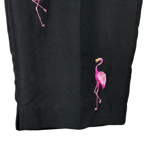 Quacker Factory Capris Womens Small Black High Rise Pull On Pants Silk Flamingos - Picture 4 of 9